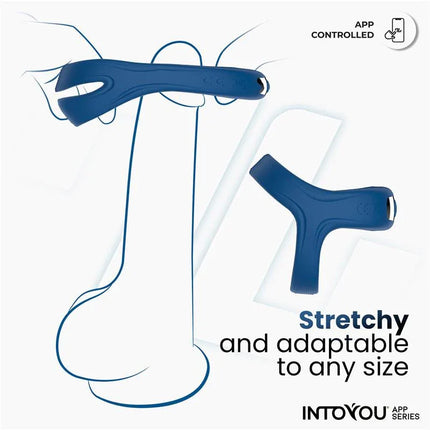 Rank Vibrating Ring with App Blue showcasing flexibility and adjustable fit, part of Intoyou App Series for enhanced intimate experiences.