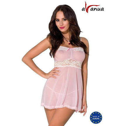 Model wearing RASHA Chemise Pink with lace detail, ideal for comfort and allure in soft, stretchy material, perfect for special occasions.