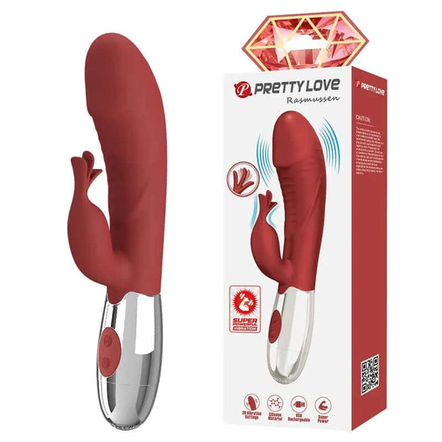 Rasmussen Vibe 30 Functions Red dual-motor vibrator with silicone design and 30 vibration modes for enhanced pleasure.