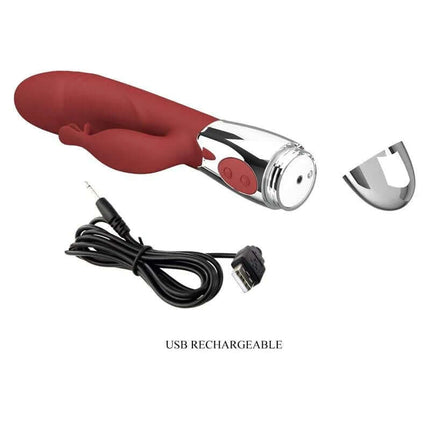 Rasmussen Vibe 30 Functions Red dual-motor vibrator with USB cord for rechargeable use