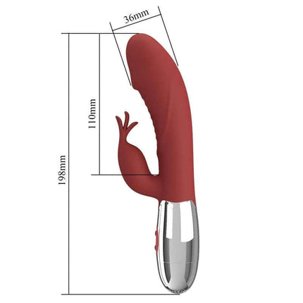 Rasmussen Vibe 30 Functions Red dual-motor vibrator with ergonomic design and measurements
