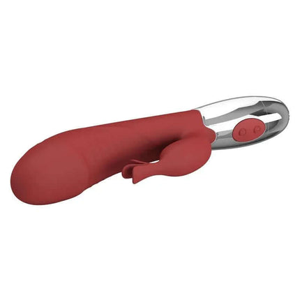 Rasmussen Vibe 30 Functions Red dual-motor vibrator with clitoral stimulator and flexible shaft for intense pleasure.