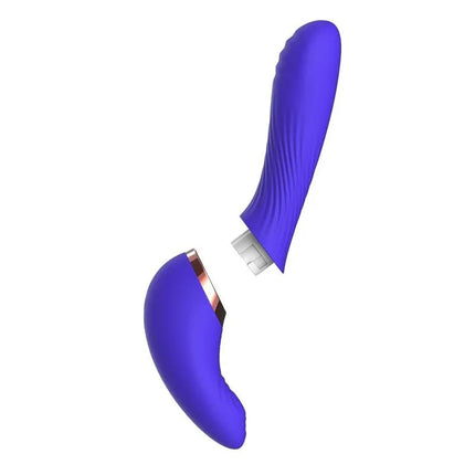 Rayden Detachable Rotating Beads Vibrator with Pulsation Two Positions in purple color, shown disassembled.