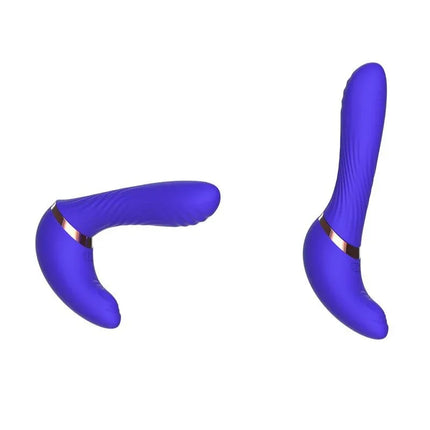 Rayden Detachable Rotating Beads Vibrator with Pulsation Two Positions in blue with dual-ended design and silicone body.