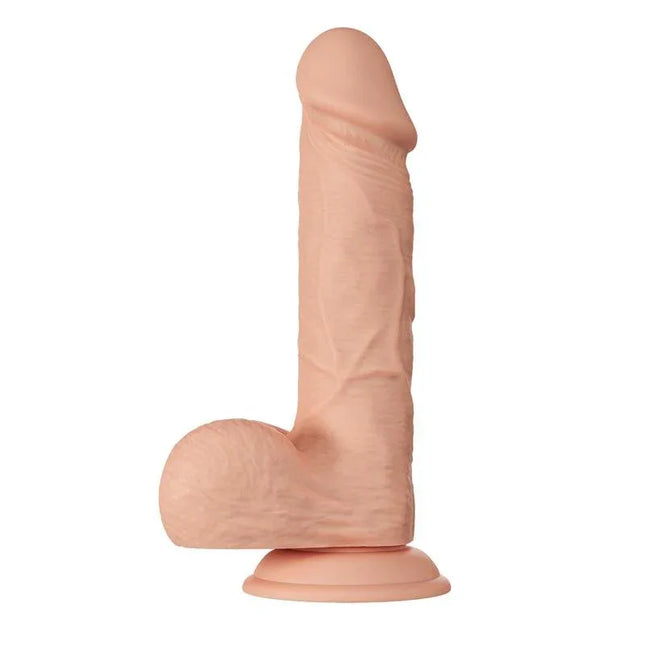 Realistic Dildo Bahamut 8.5 with lifelike texture and suction cup base, 24 cm total length, perfect for solo play or shared fantasies.