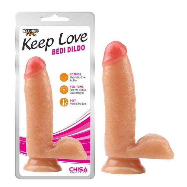 Realistic Dildo Bedi with Suction Cup product showing lifelike design and safe, phthalate-free PVC material with suction base.
