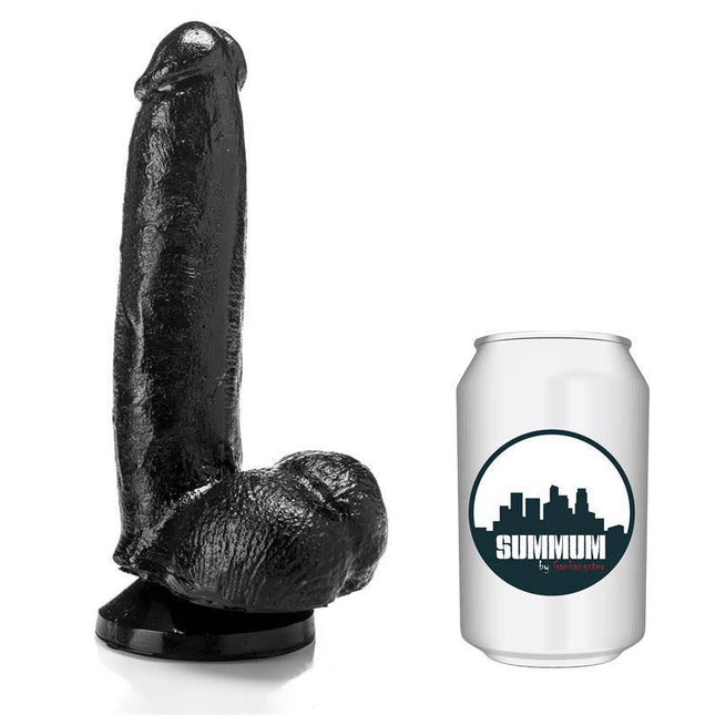 Realistic Dildo El Barto 17 cm with suction cup base next to a soda can for size comparison