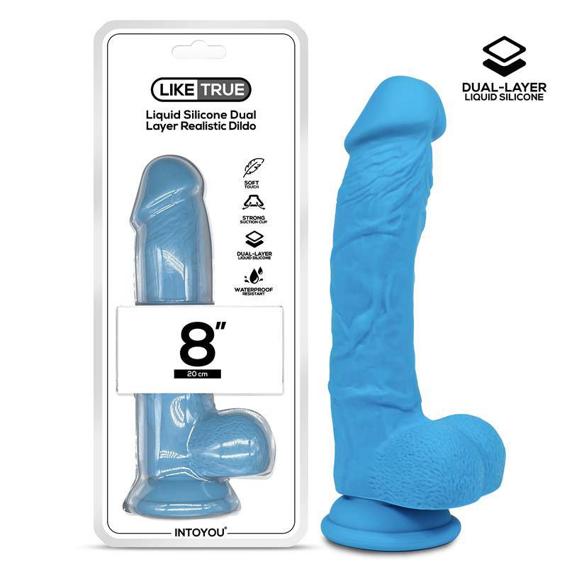 Realistic Dildo Liquid Silicone Dual Layer 8 Blue - secretsextoys.store