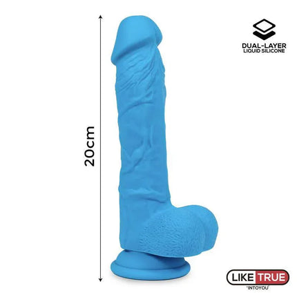 Realistic Dildo Liquid Silicone Dual Layer 8 Blue with lifelike texture and 20cm length for enhanced pleasure experience