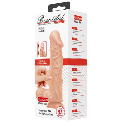Realistic Dildo with Suction Cup Buraq 9.4 in packaging showcasing lifelike texture and features.