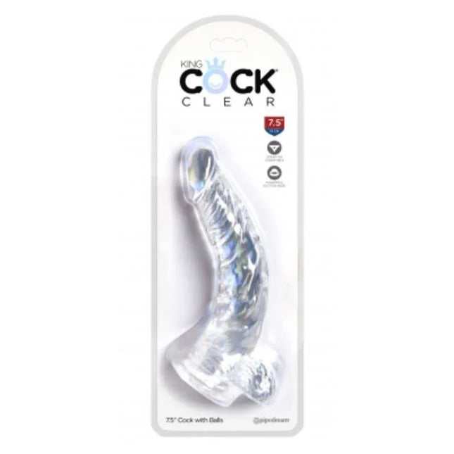 Realistic Dildo with Testicles 7.5 Clear in transparent packaging