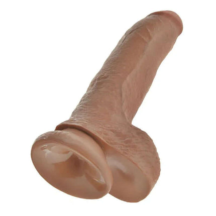 Reaslitic Dildo with Testicles 9 Tan, ultra-realistic tan dildo 9-inch with pronounced veins, for solo or couples play.