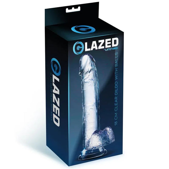 Packaging of Realistic Dildo with Testicles Crystal Material 18 cm by Glazed.