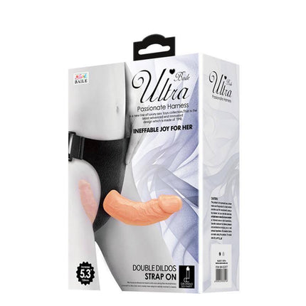 Realistic Double Harness packaging showcasing two-dildo design for enhanced intimacy and pleasure.