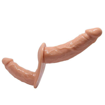 Realistic Double Harness with dual dildos for intimate connection and shared pleasure for couples.