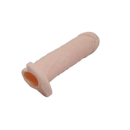 Realistic Penis Sleeve Medium Flesh lifelike extension, 16 cm long, 3.8 cm diameter, flesh tone with natural contours, USA made