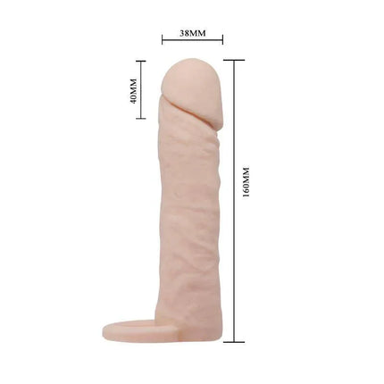 Realistic Penis Sleeve Medium Flesh with lifelike contours, 16 cm long and 3.8 cm diameter, enhancing intimate experiences.