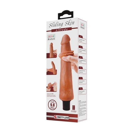 Realistic Sliding skin Dildo Alfredo 9,8 packaging showcasing product design and features.