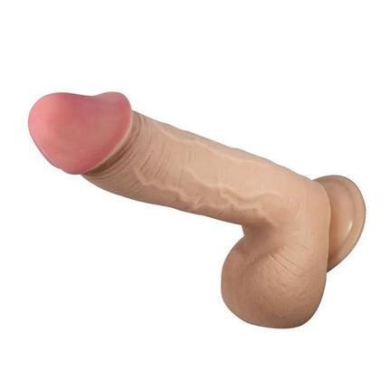 Realistic Sliding Skin Vibrator 9.2 with Suction Base featuring lifelike texture and secure suction for hands-free pleasure.