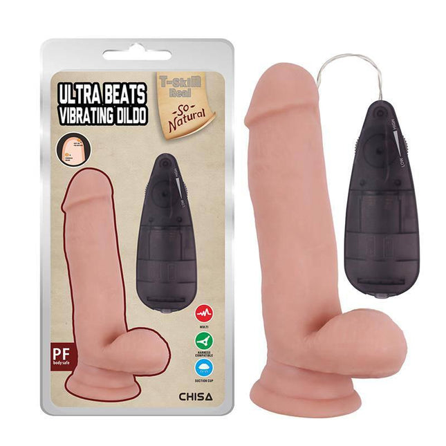 Realistic Vibrating Dildo Ultra Beats 6.8 with lifelike texture and suction base for versatile use.