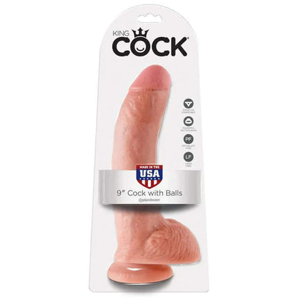 Reaslitic Dildo with Testicles 9 displayed in packaging with lifelike texture and realistic details for an authentic experience