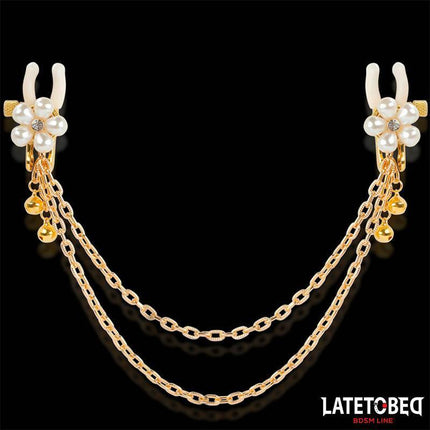 Rearl nipple clamps with Chain featuring elegant design and adjustable pressure for intense sensations, part of Latetobed BDSM Line.