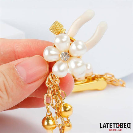 Rearl Nipple Clamps with Chain featuring elegant pearls from Latetobed BDSM Line