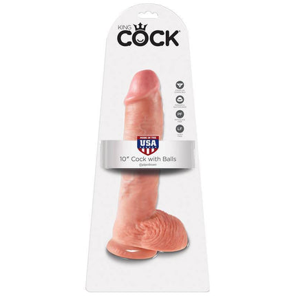 Reaslitic Dildo with Testicles 10 - 10" lifelike dildo with realistic texture, testicles, and suction cup base for versatile use.