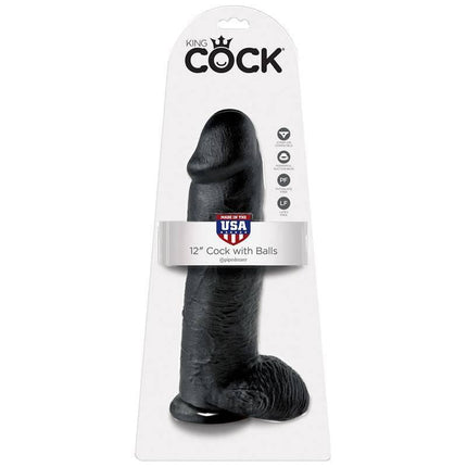 Reaslitic Dildo with Testicles 12 in packaging, featuring realistic detailing and texture for lifelike sensation.
