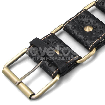 Close-up of the Rebellion Reign Ankle Cuffs featuring black PU leather and vintage-style bronze spikes.