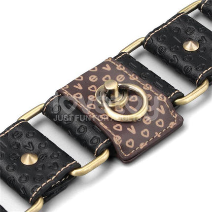 Rebellion Reign Ankle Cuffs with vintage bronze spikes and premium PU material, offering a luxury rustic look for bondage enthusiasts.