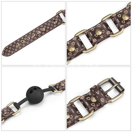 Rebellion Reign Breathable Silicone Ball Gag with antique bronze spikes and faux leather design, featuring breathable black silicone ball.