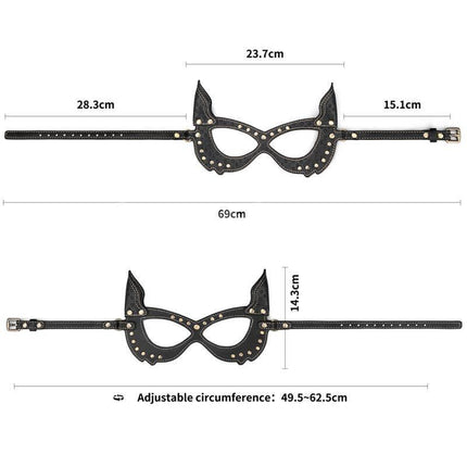 Rebellion Reign Bunny Eye Mask with adjustable straps and durable PU construction for comfort and style.