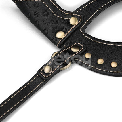 Close-up of Rebellion Reign Bunny Eye Mask showing durable PU construction and adjustable strap.