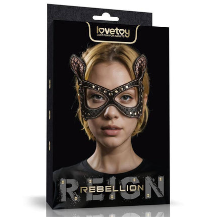 Rebellion Reign Bunny Eye Mask package with bold detailing for role-playing and comfort