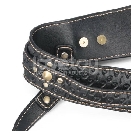 Rebellion Reign Full Body Harness with premium PU faux leather and brass accents for stylish durability.
