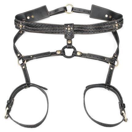 Rebellion Reign Full Body Harness made from premium PU faux leather with punk-inspired design.