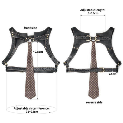 Rebellion Reign Full Body Harness with adjustable design, premium PU faux leather, and front and back views displayed.