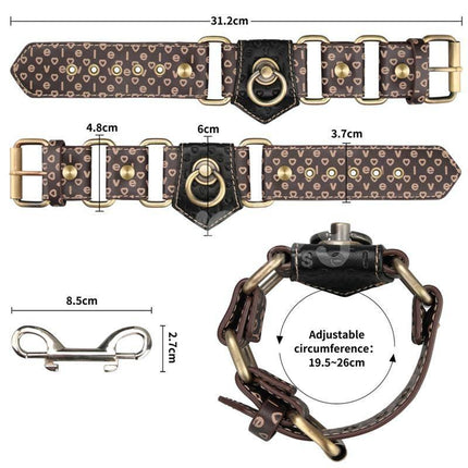 Rebellion Reign Handcuffs with detailed measurements and adjustable circumference, luxury and durable design for couples' playful moments.