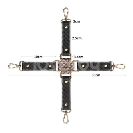 Rebellion Reign Hogtie Set with old-looking bronze spikes and dimensions 35cm x 10cm.