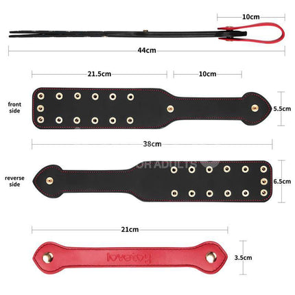 Rebellion Reign Paddle Dual-Branch 15 with durable PU design, shown with dimensions for enhanced intimate play experience.