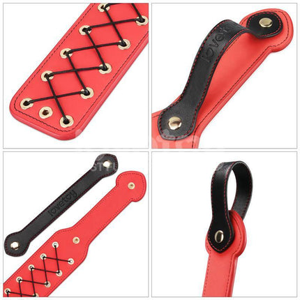 Rebellion Reign Rope Paddle 15 with distinctive textured surface and bold red leather design for intensified sensations.