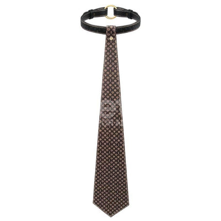 Rebellion Reign Tie Collar with 19.5-inch patterned tie and durable PU material, perfect for edgy and dramatic fashion statements.