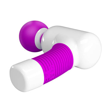 Rechargeable Magic Bun Massager - Personal Vibrator with flexible head and 7 vibration functions, purple and white, compact design