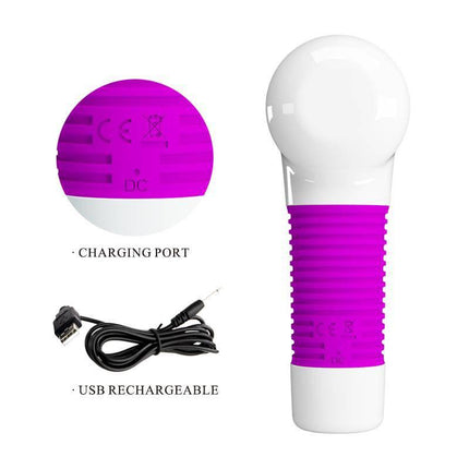 Rechargeable Magic Bun Massager - Personal Vibrator with USB cable and charging port detail view