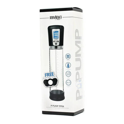 Rechargeable Penis Enlarger P-Pump PP04 in packaging with LCD display and vacuum features.