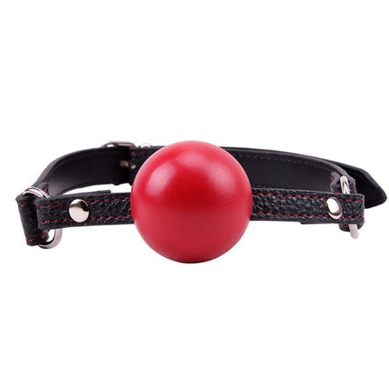 Red Ball Gag made of ABS plastic with adjustable black strap, featuring a bright red smooth surface for comfort and durability.