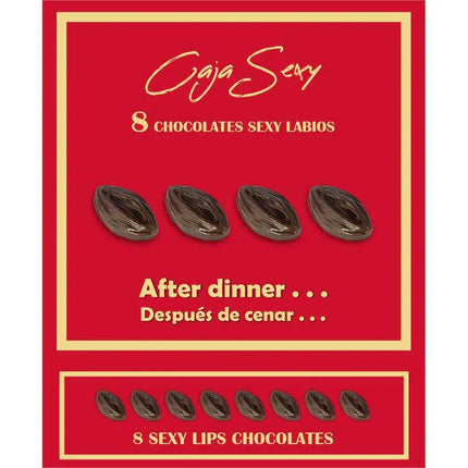 Red Box of 8 Dark Chocolate lips-Shaped Candies 8 units in a vibrant red package with chocolate lips design