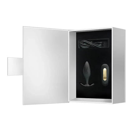 Regina Royal Butt Plug with Remote USB in open packaging showing contents.