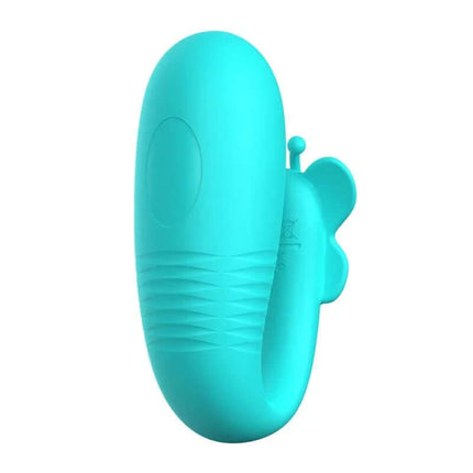 Remi Stimulator with Vibration and Thrusting in blue silicone, featuring an ergonomic design for targeted pleasure and peak sensations.